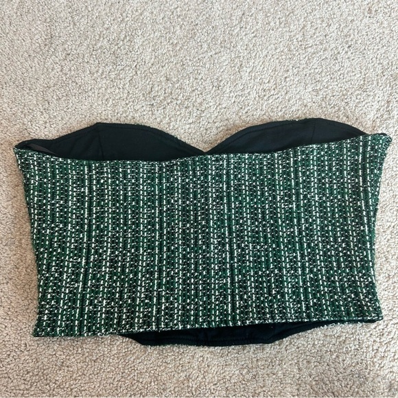 Zara green tweed bustier corset sweetheart neckline crop top Sz M NWT - Picture 4 of 12
